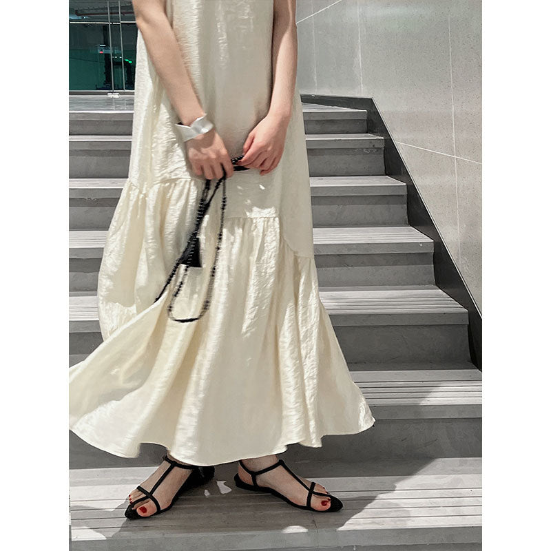 Summer women's new pearlescent sleeveless asymmetrical patchwork mermaid tank dress