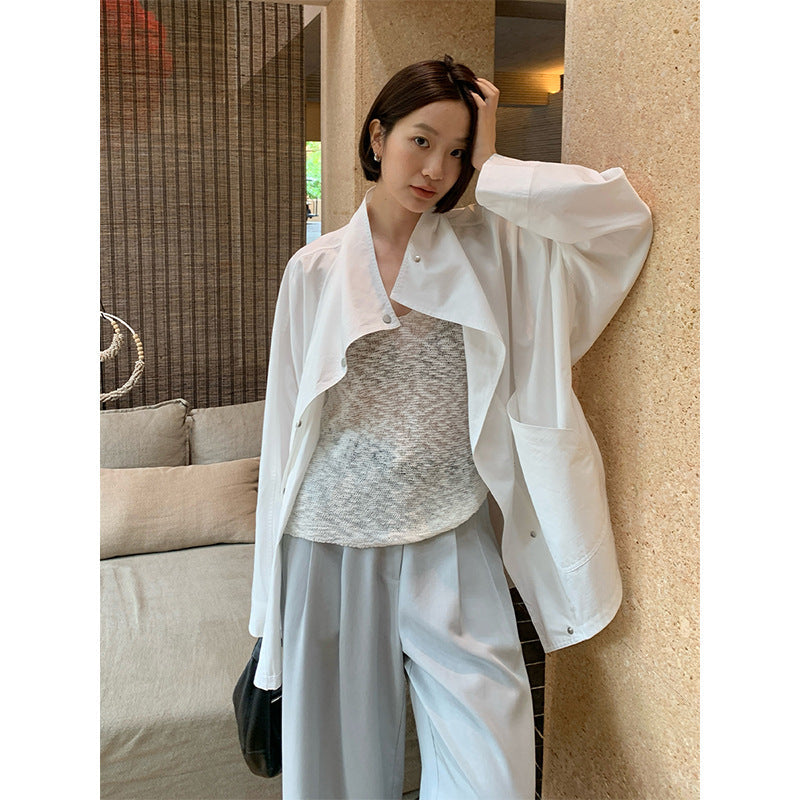 Tencel cotton stand-up collar trench coat
