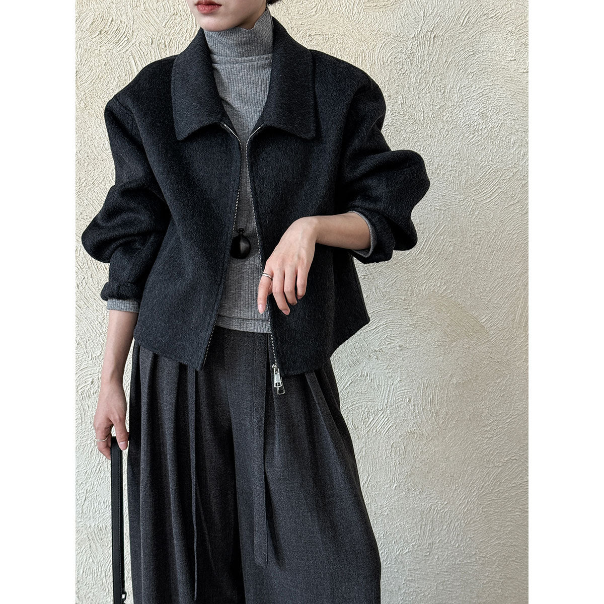 Lapel double-sided wool woolen coat women's autumn and winter new short high-end zipper coat