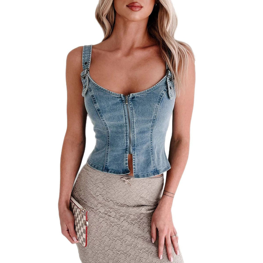 Denim Zip-Up Vest