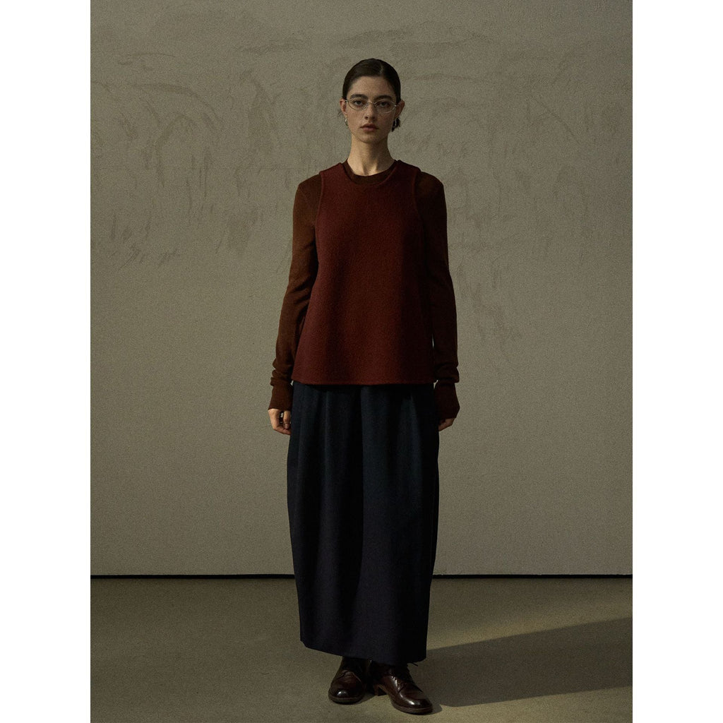 Autumn minimalist round neck wool upright double-sided woolen A-shaped woolen vest