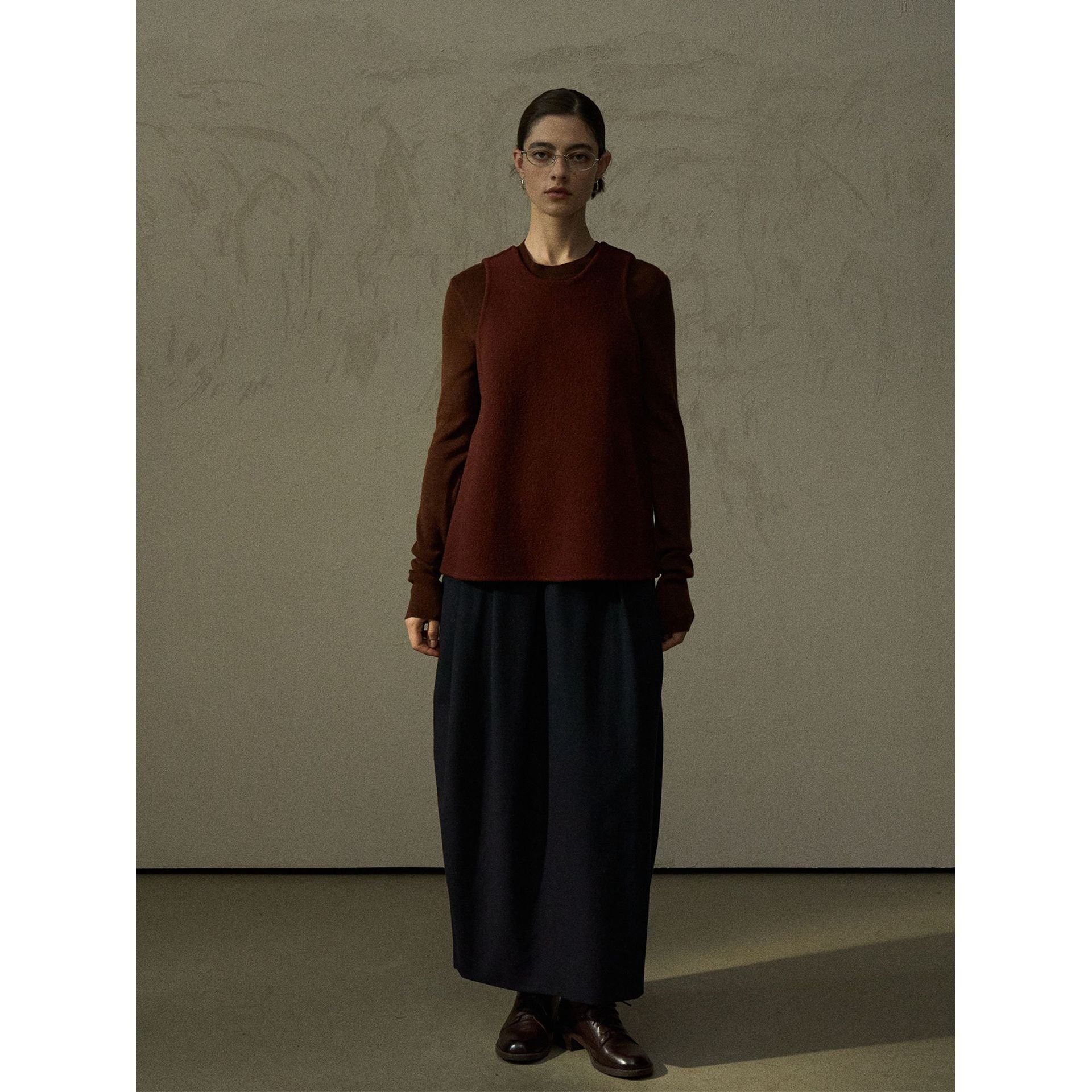 Autumn minimalist round neck wool upright double-sided woolen A-shaped woolen vest