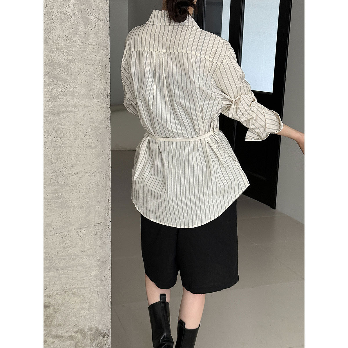 Korean commuter temperament texture striped casual shirt women's spring new retro light ripe top