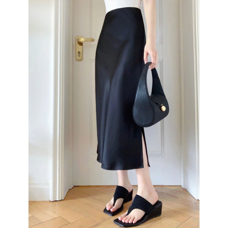 Ice silk acetic acid satin medium and long skirt