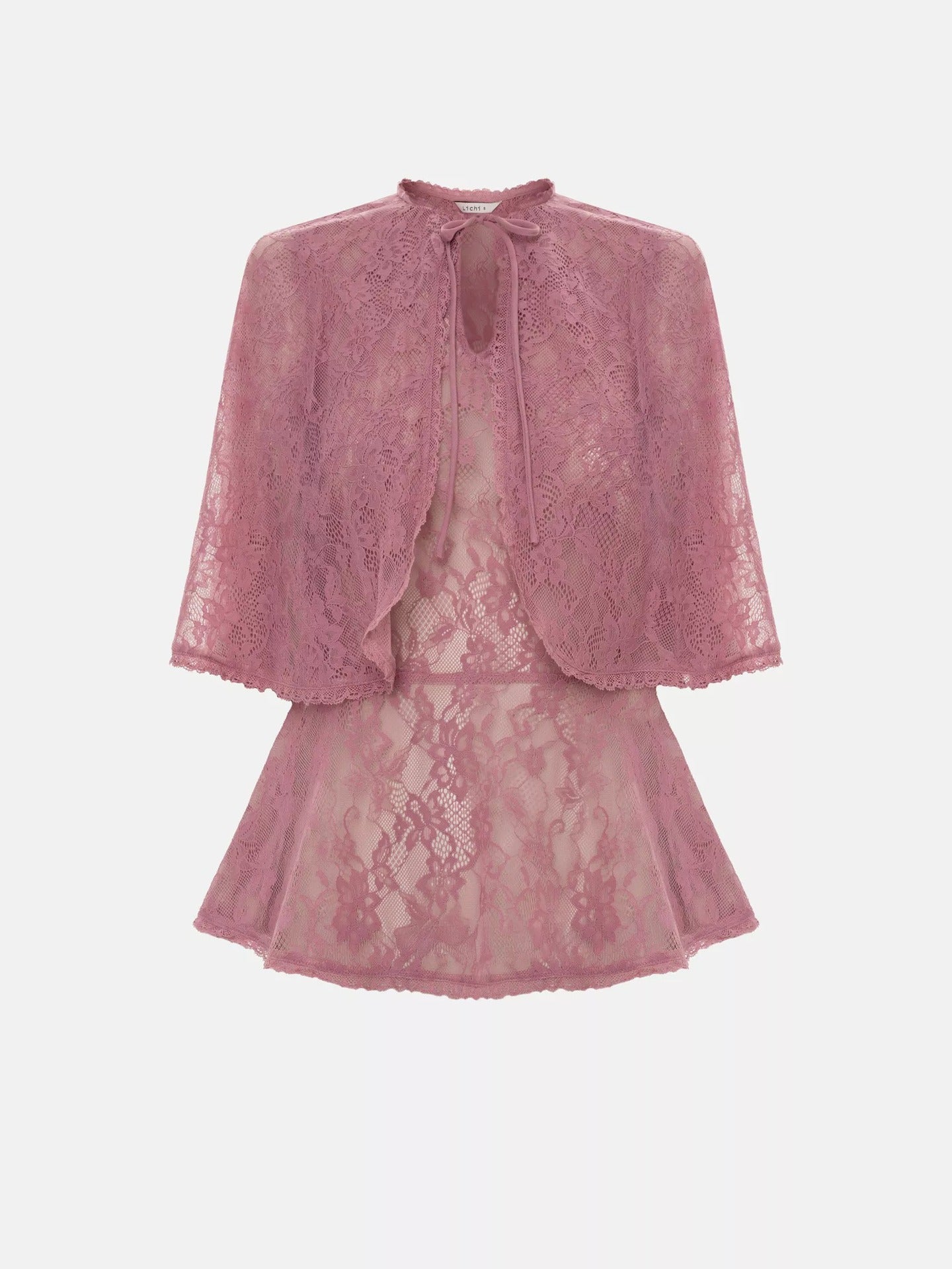 Fashion Solid Color Lace Top Shawl Vacation Two-piece Cardigan T-Shirt