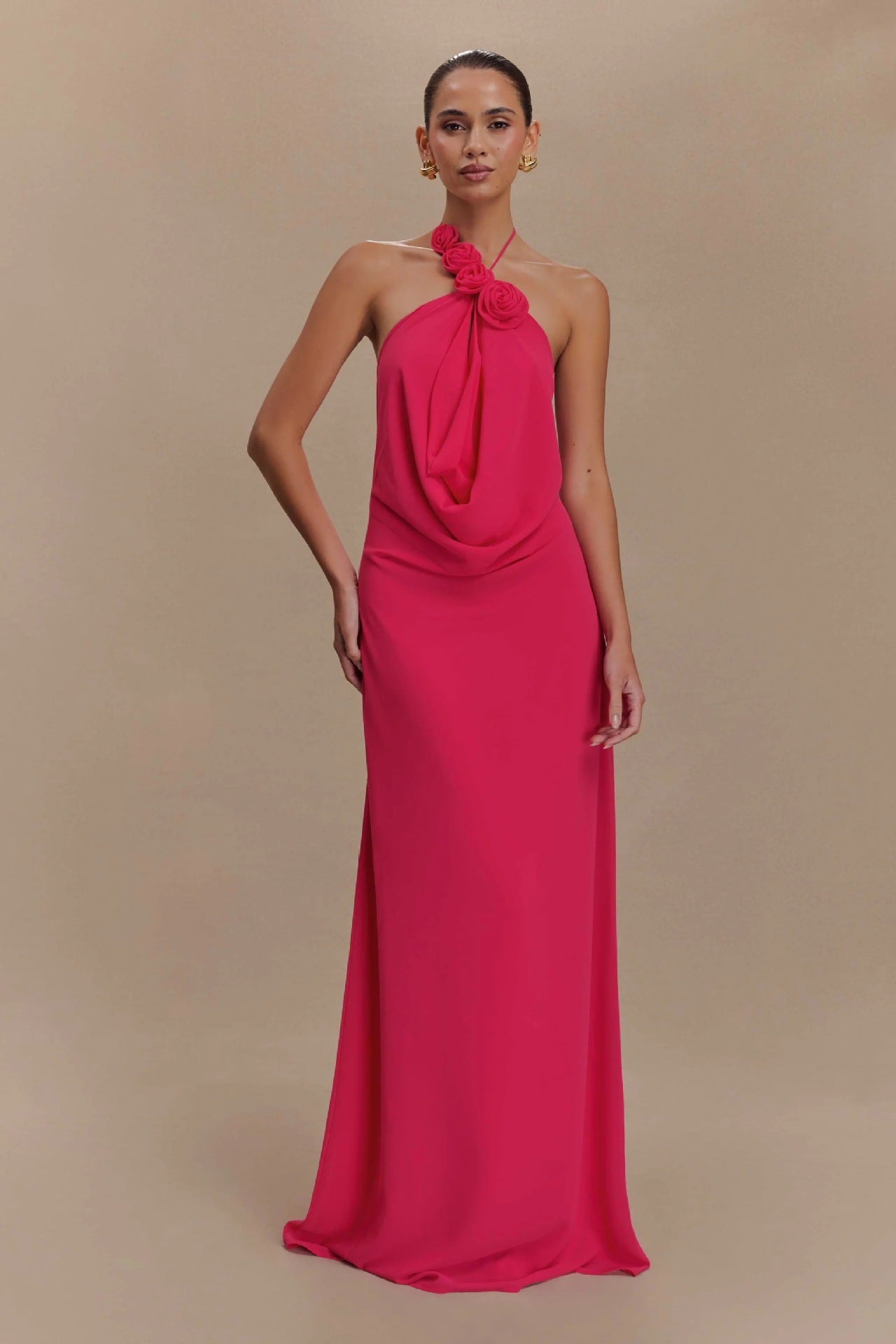 Sexy hanging cloth dress three-dimensional flower fashion off-the-shoulder long printed dress