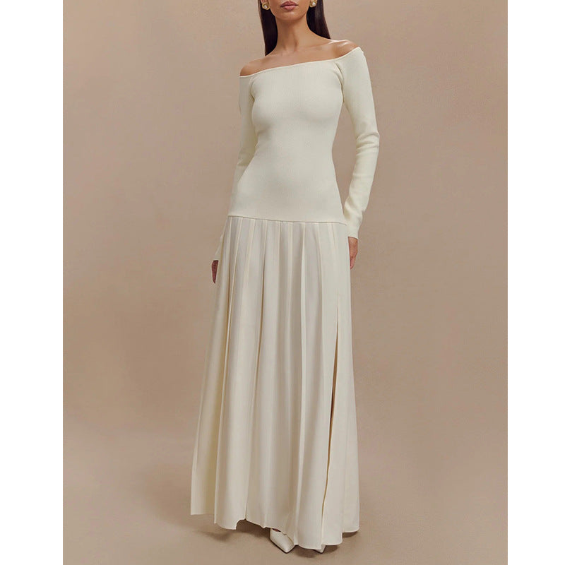 Slit maxi skirt slim dress stylish gentle style pleated skirt