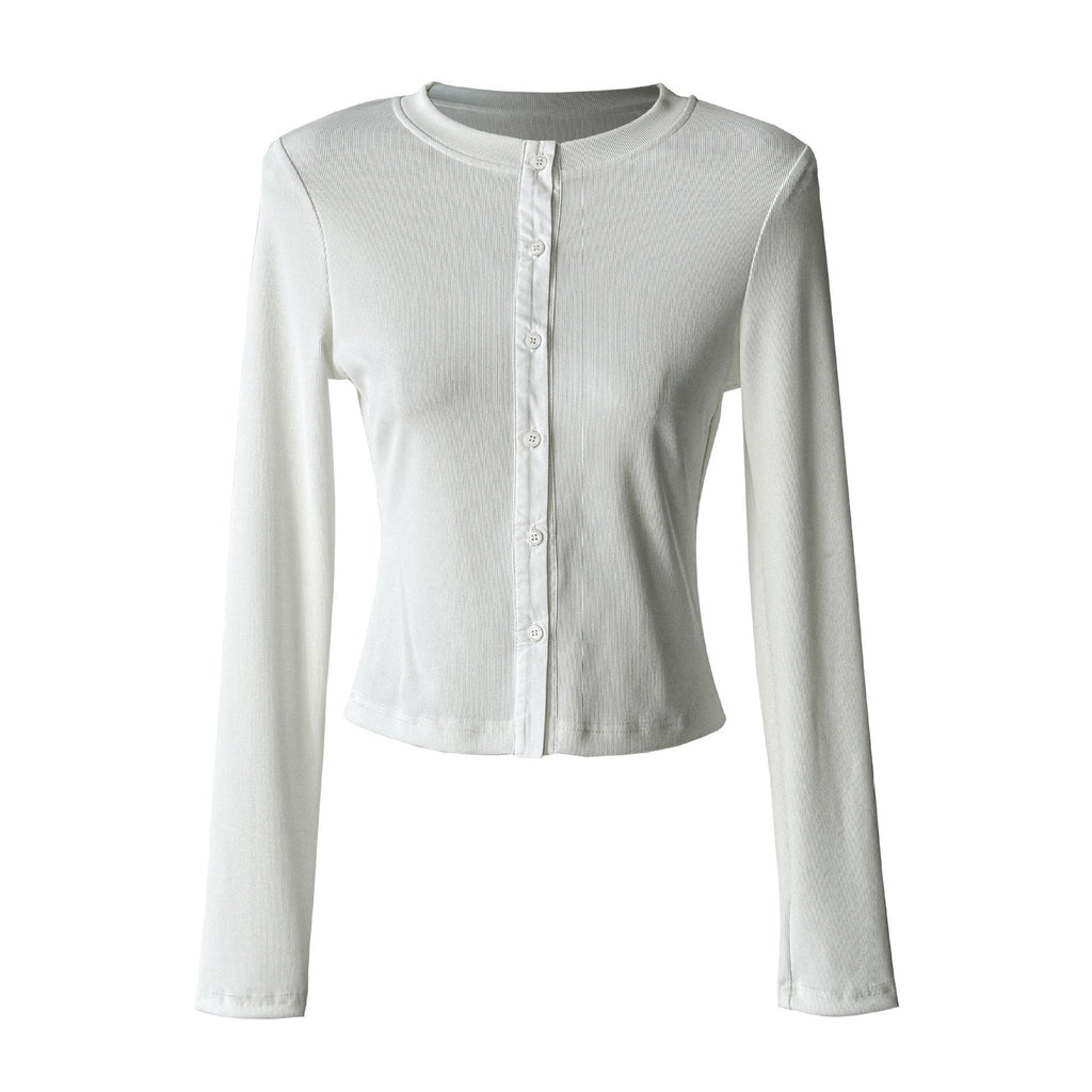 Simple design single-breasted slim-fitting knitted T-shirt bottoming shirt for women to wear thin long-sleeved cardigan