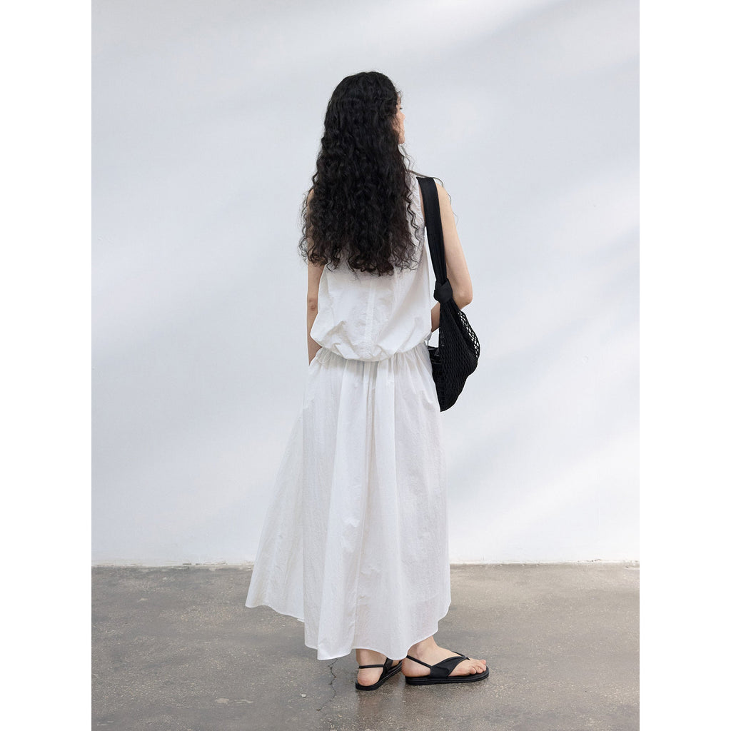 Summer new wrinkle light outdoor drawstring cloud texture loose vest