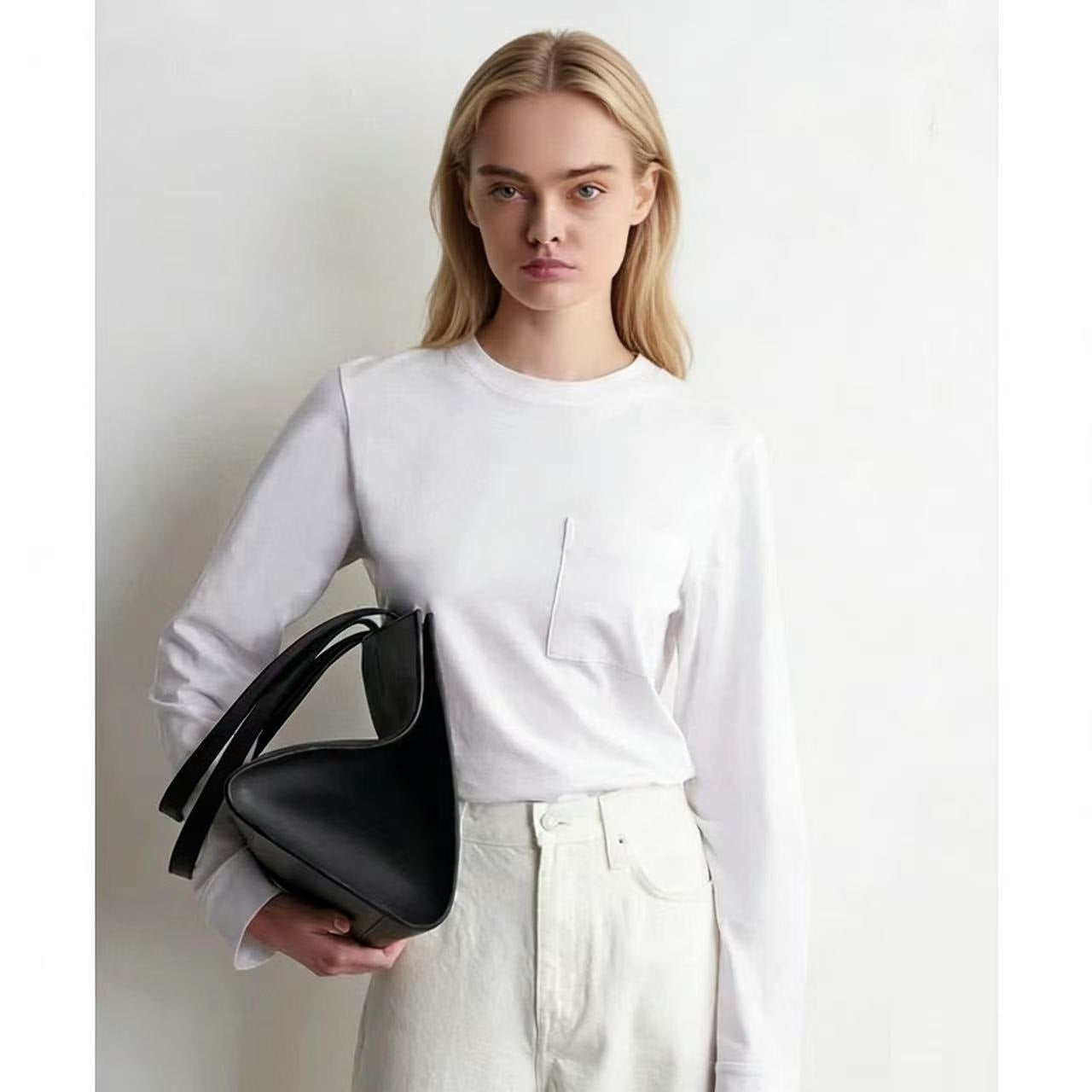 White Crew Neck Long Sleeve T-Shirt