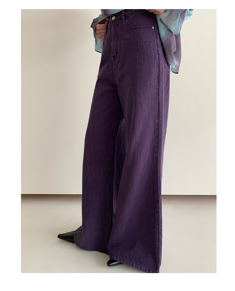 Stylish commuter simple and versatile cotton high-waisted micro-pull jeans