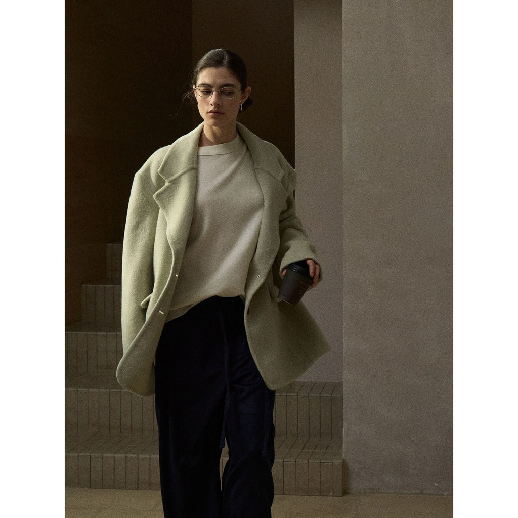 Winter long hairy feel imitation camel wool wide shoulder retro woolen blazer