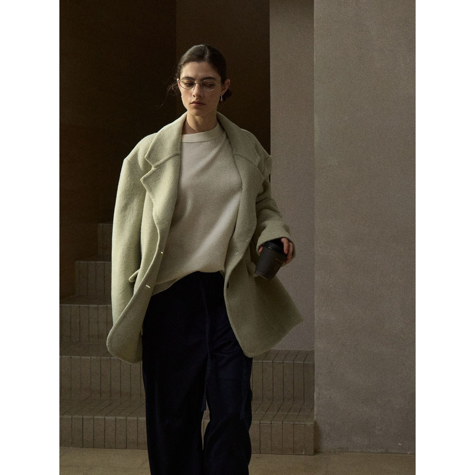 Winter long hairy feel imitation camel wool wide shoulder retro woolen blazer