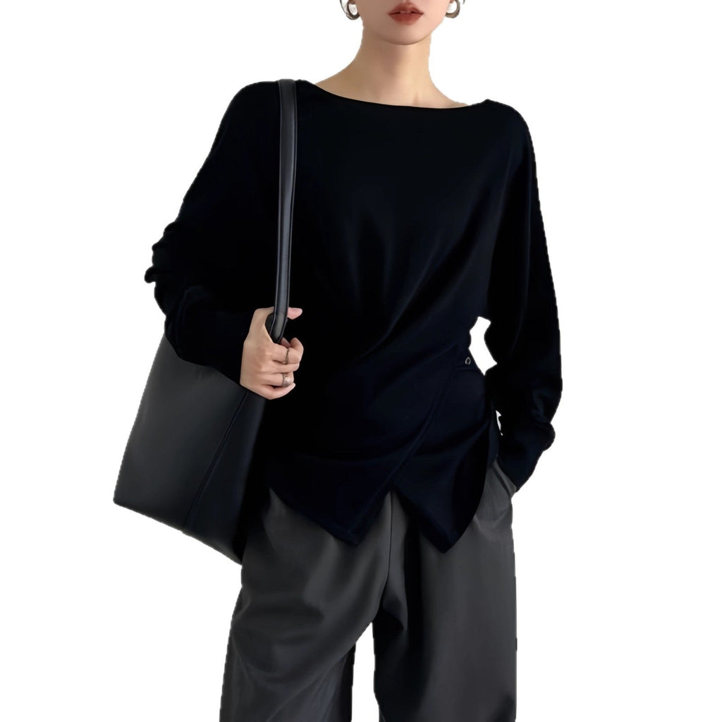 Cross waist inside and outside, bottomed wool knitted sweater top women