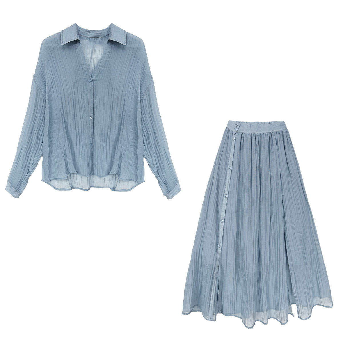 Lazy pleated shirt jacket + skirt women's spring new casual two-piece set