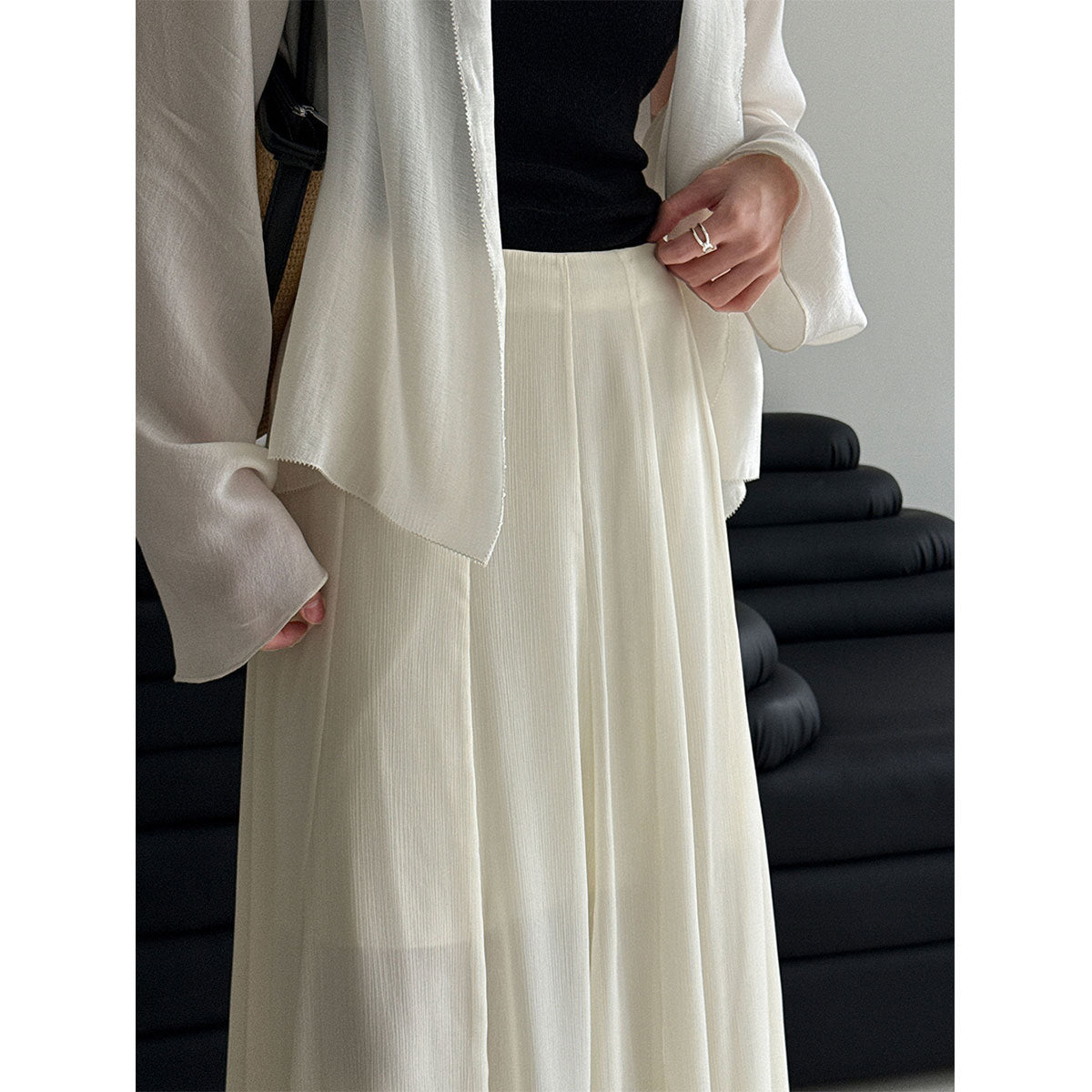 drape A word gentle and elegant wavy edge skirt women's 26 spring new casual fishtail dress