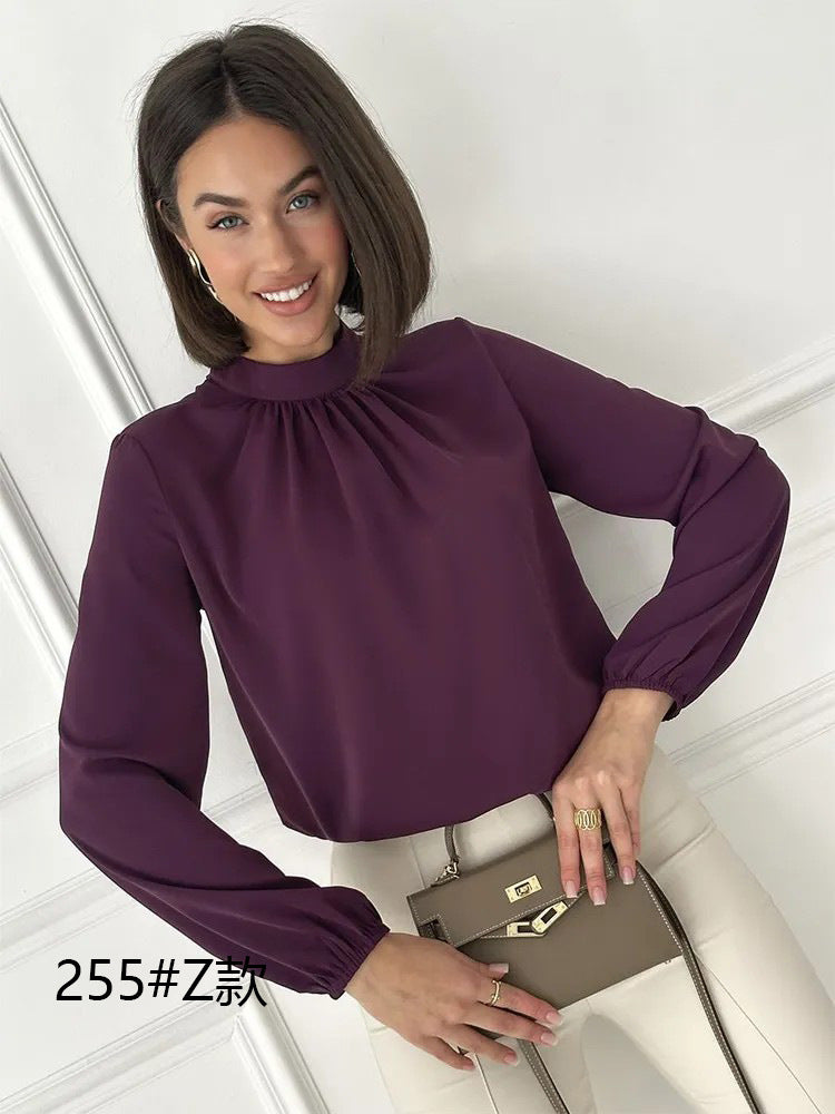 Round Neck Long Sleeve Shirt Women Pullover Casual Top