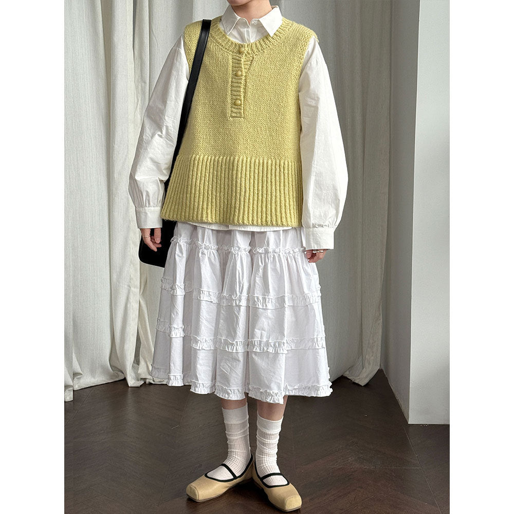 French pastoral fresh layering cake skirt women's spring new lace splicing elastic waist skirt