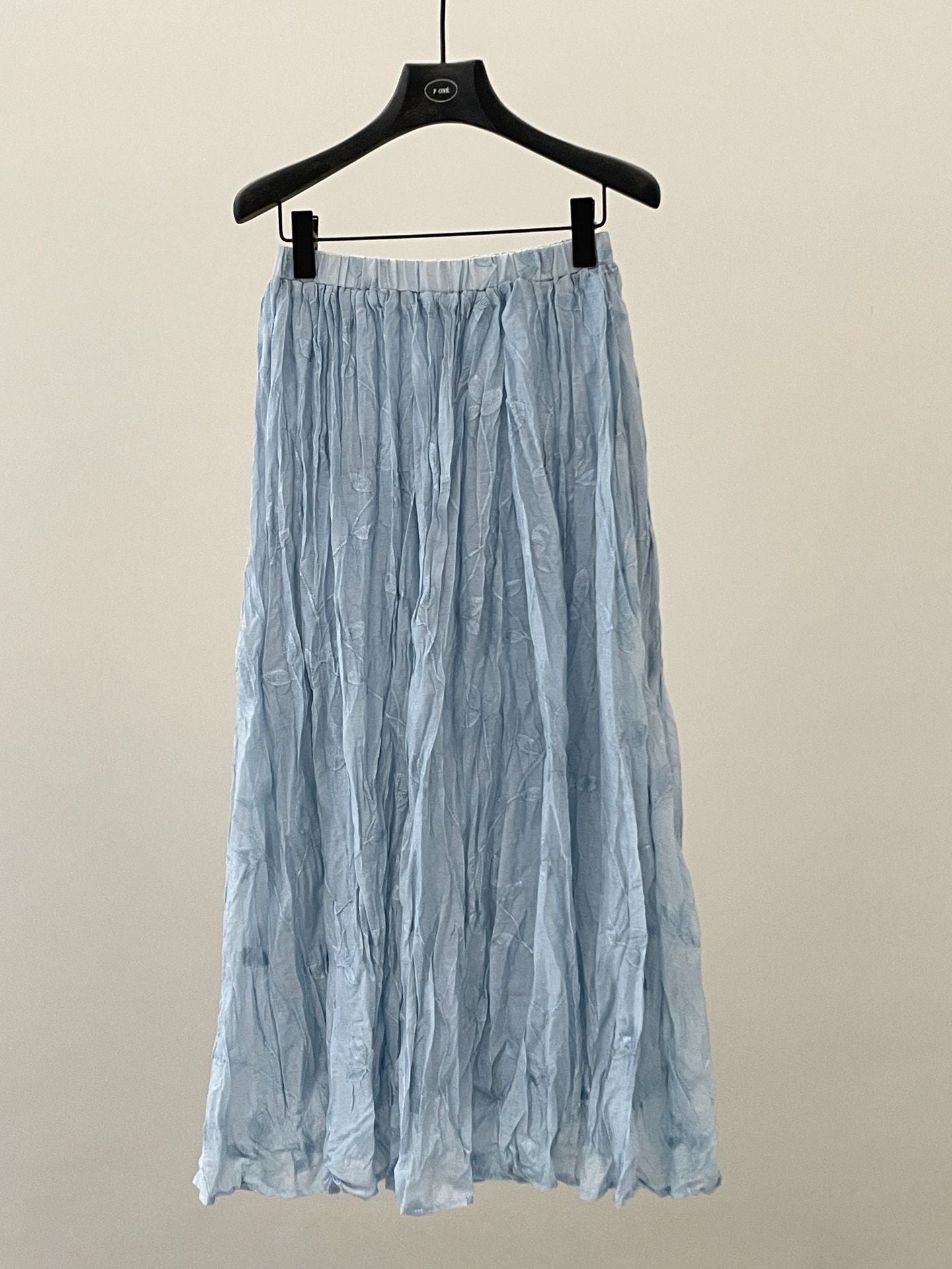 Pleated design embroidered skirt spring elastic waist thin A-shaped long skirt