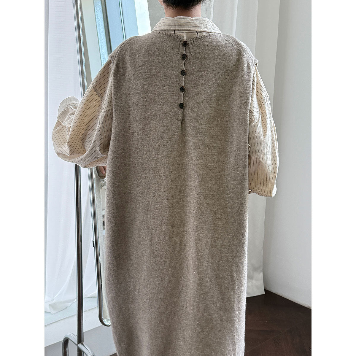Korean design back button lazy knitted vest skirt women's autumn medium and long sweater skirt