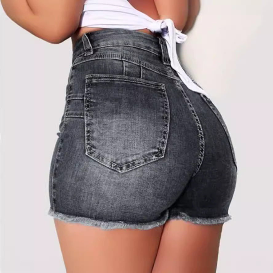 High-Waisted Distressed Denim Shorts