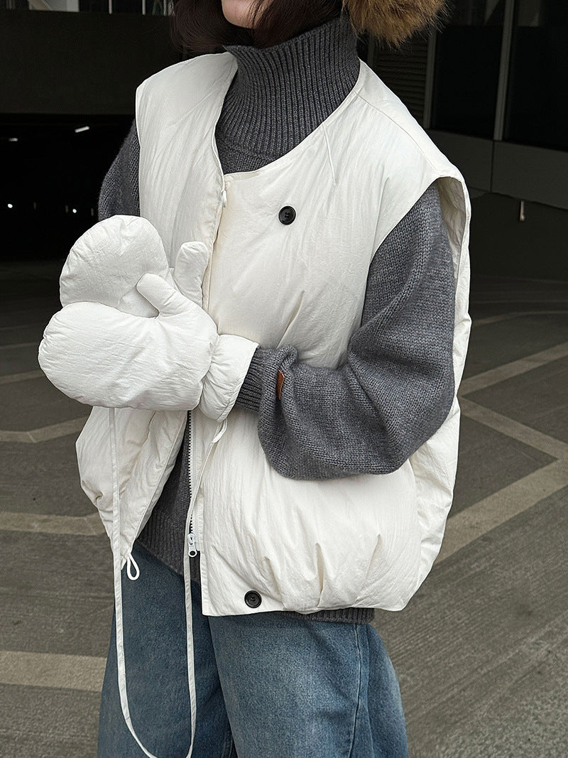 Japanese 90 white duck down down vest women's winter with gloves warm thickened vest jacket Y