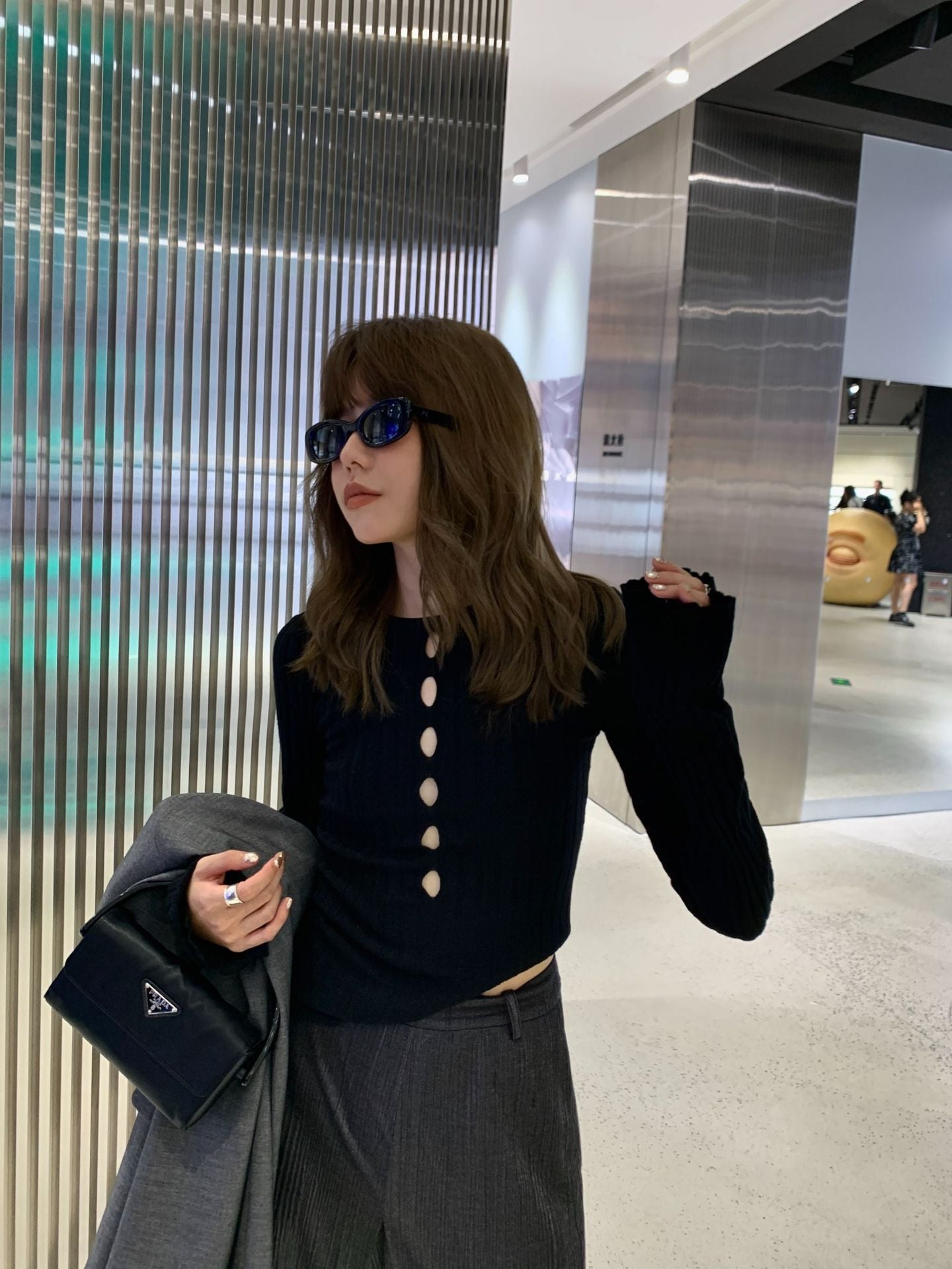 Dopamine Hollow Design Sense Wool Knitted Bottom Shirt Early Autumn Spice Girl Slim Sweater