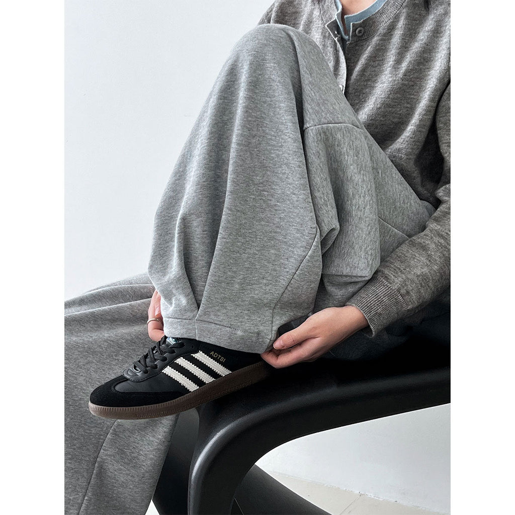 American sports high waist wide legs casual pleated design sweatpants women's autumn new drawstring drape trousers