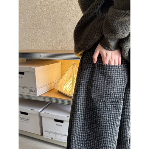 80% wool cropped wide-leg pants for women, vintage plaid wool blend ankle-length trousers, thickened suit pants for winter