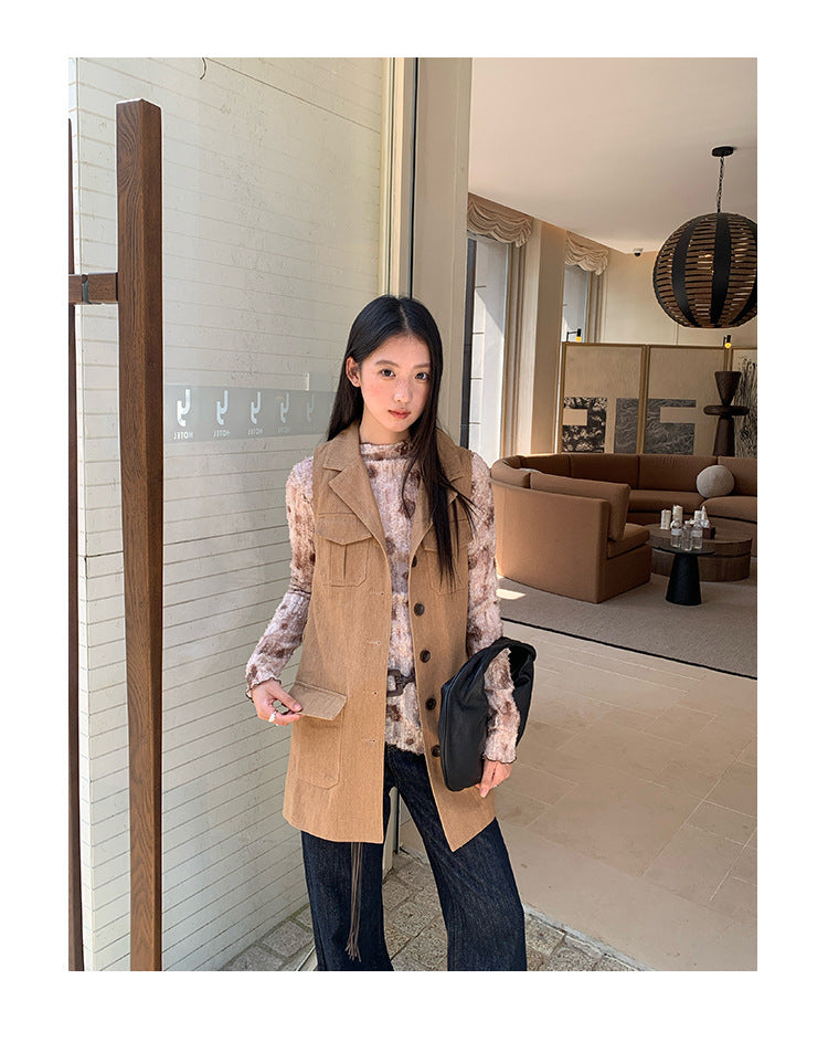 Temperament waist belt lapel long vest