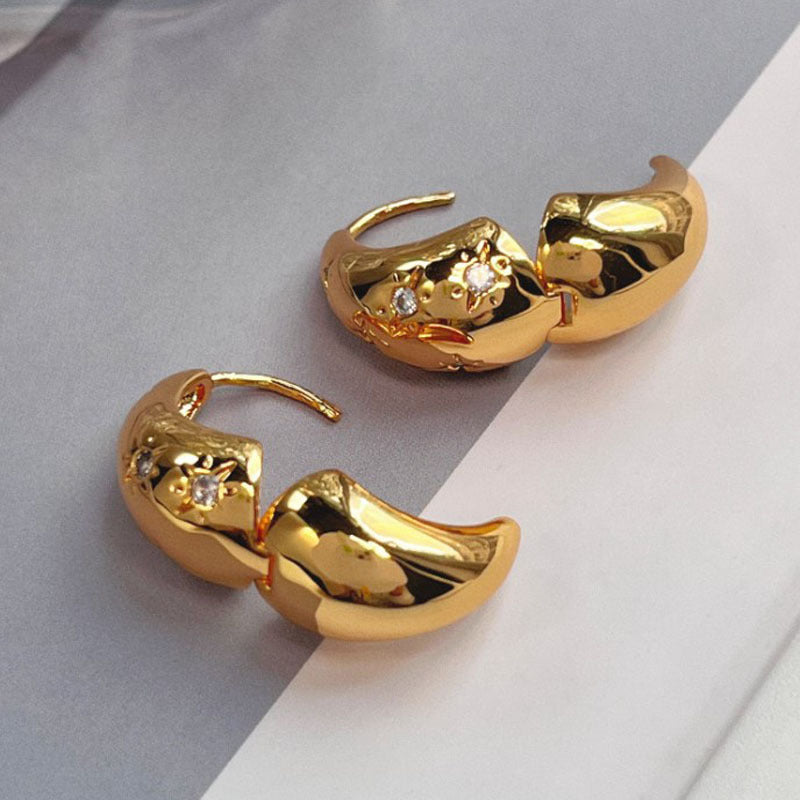 Original niche design new trendy zircon earrings women's circle water drop earrings French retro metal earrings
