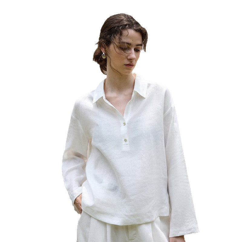 Linen Long Sleeve Polo Shirt