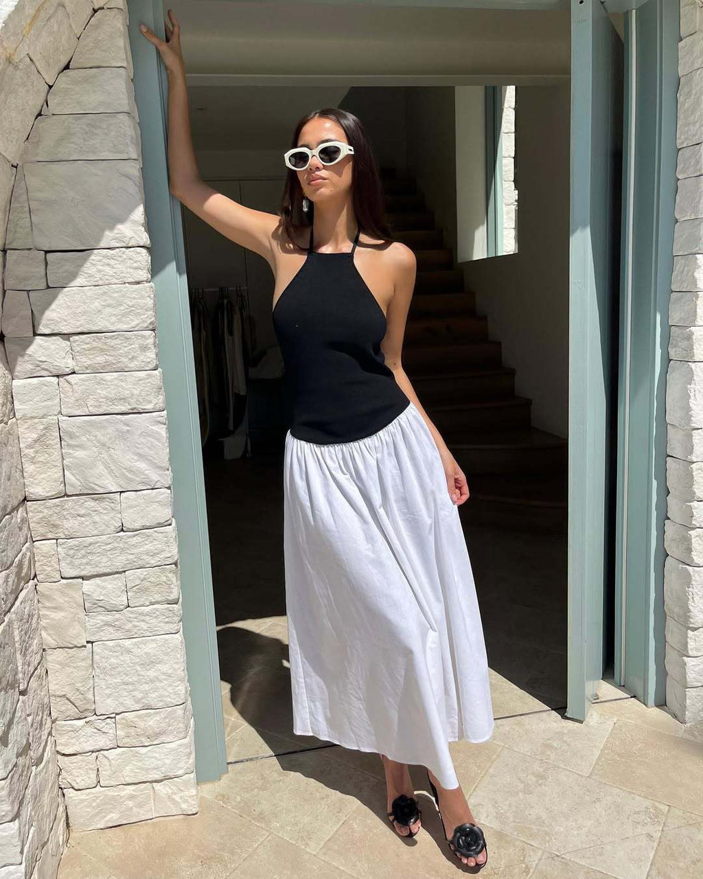 Fashion lace-up neck chiffon long dress backless splicing Spice girl sexy dress women sleeveless
