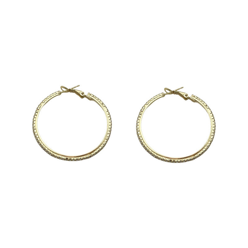 925 Silver Needle Korea Dongdaemun Full Diamond Large Earrings Metal Circle Earrings 2025 Minimalist Ear Jewelry