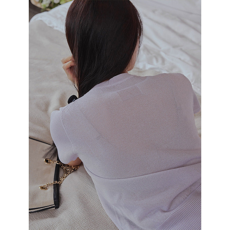 Seamless one-piece short-sleeved knitted sweater lazy top