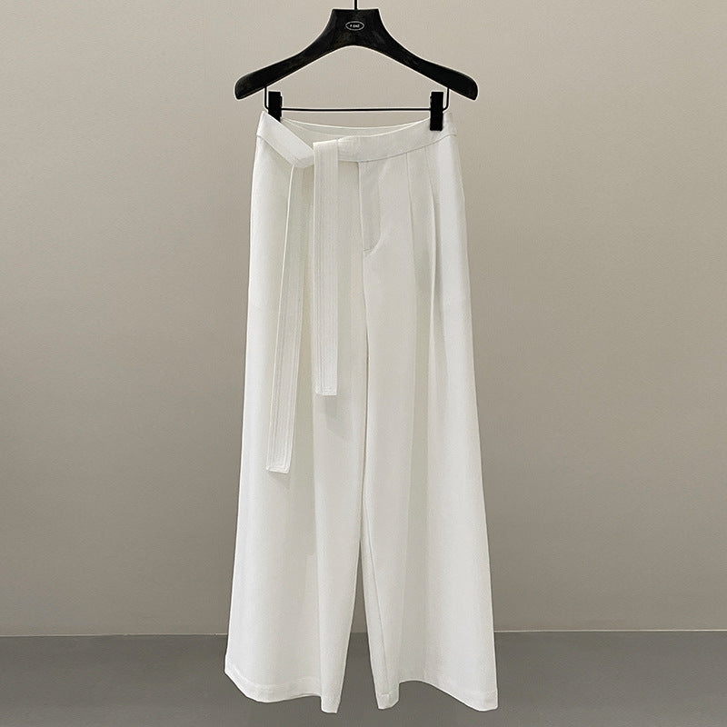 Spring and summer high waist drape and thin straps straight casual pants