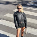 hot girl street style top wind motorcycle leather jacket hip cover shorts suit