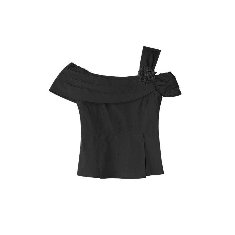 Sweet and Spicy Fashion Chic Temperament Waist Slant Shoulder Shirt