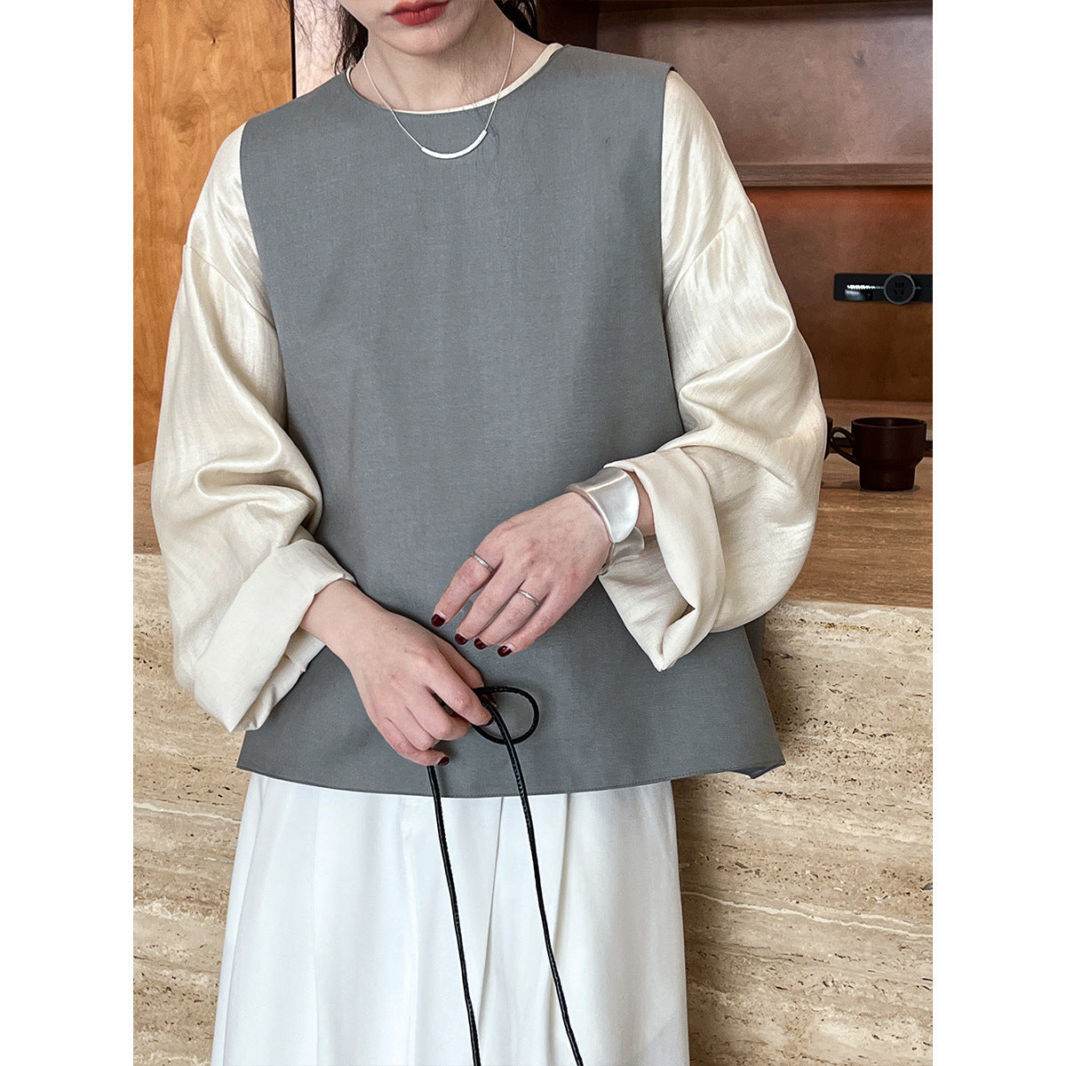 Autumn back split suit vest simple fashionable exquisite quiet luxury stacked top