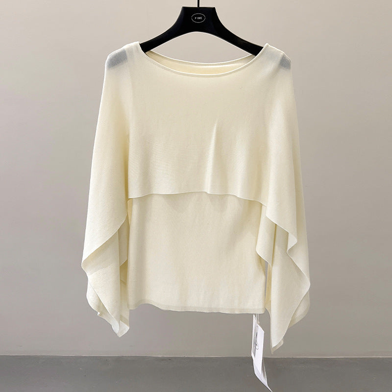 Cloak-type knitted sweater women's spring new niche Tencel loose and thin top