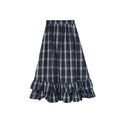 Academy style retro literary versatile lotus leaf edge plaid skirt women