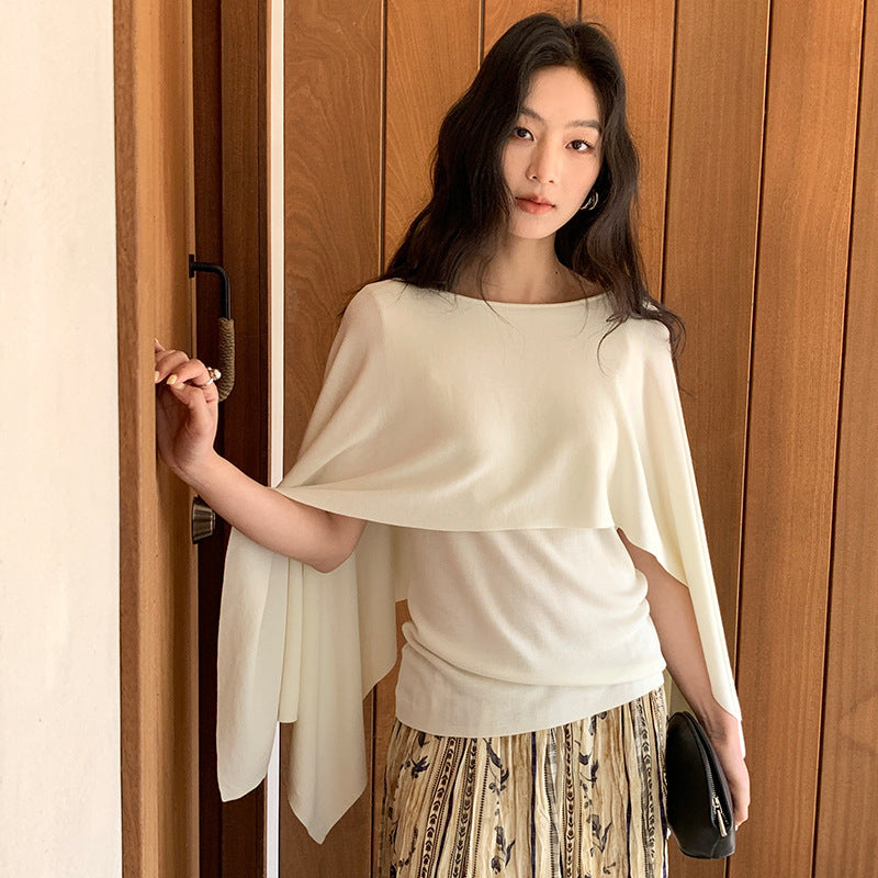 Cloak-type knitted sweater women's spring new niche Tencel loose and thin top
