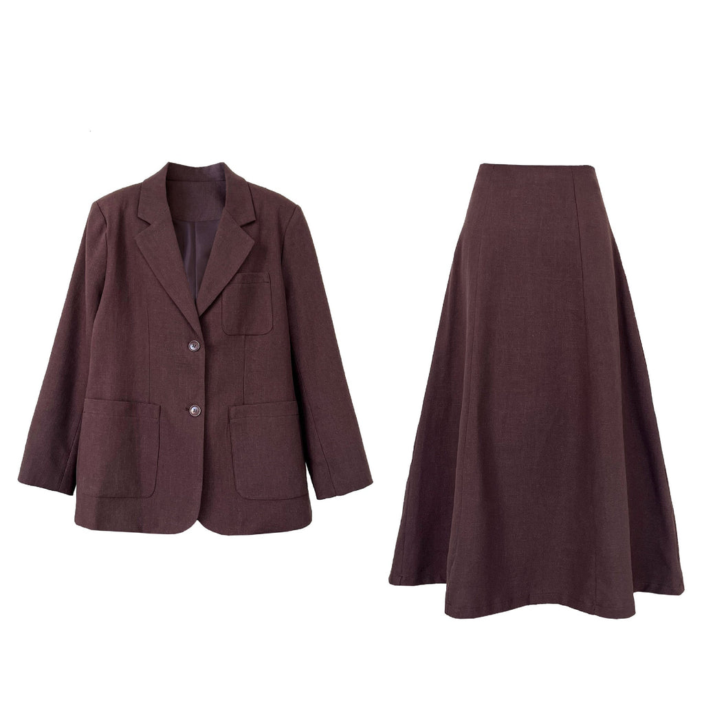 Korean basic casual linen suit + skirt autumn commuting temperament silhouette suit