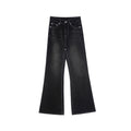 Versatile and slim high-waisted dark gray fashion slightly pulled jeans
