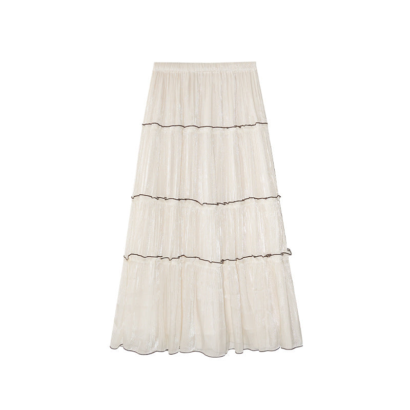 Sweet versatile drape pleated elastic waist skirt