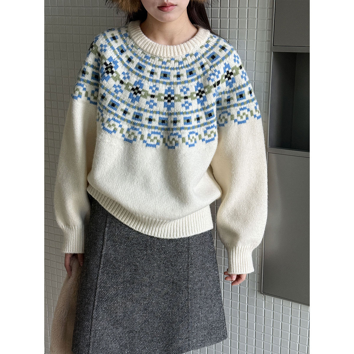 Vintage Fair Island Jacquard Sweater Women's Autumn and Winter New Lazy Christmas Loose Knitted Sweater Top