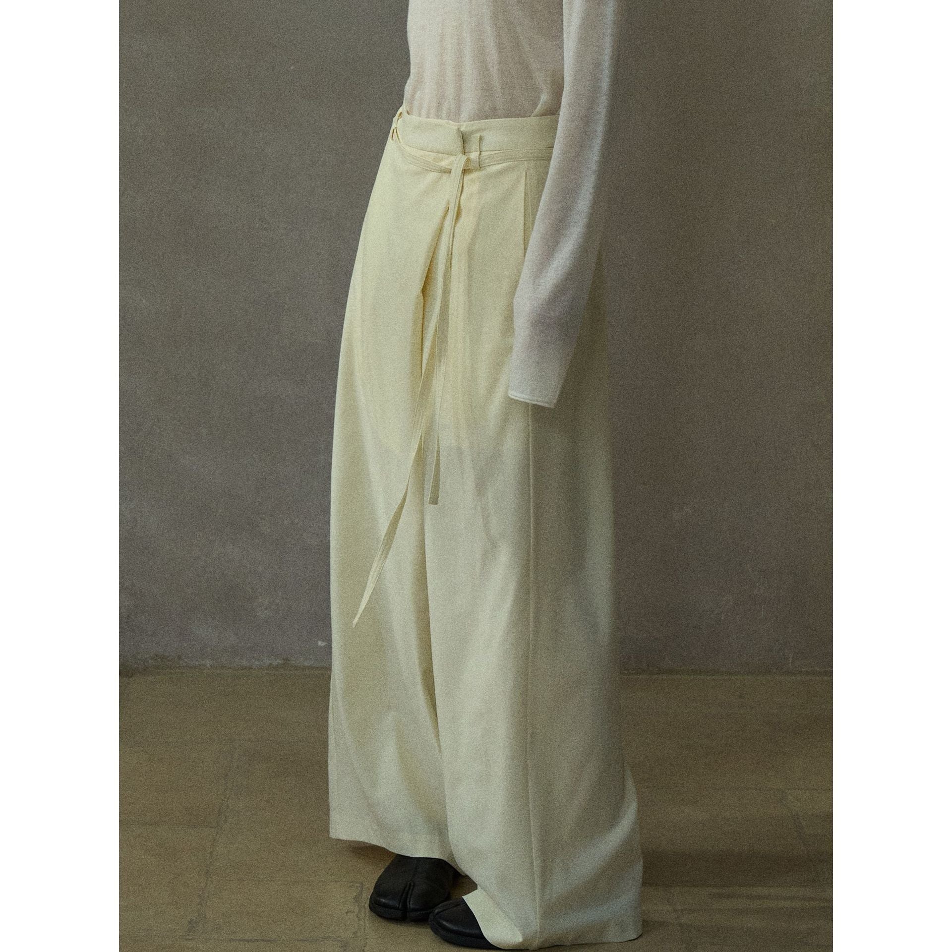 Autumn design soft wool diagonal placket lace-up versatile casual pants