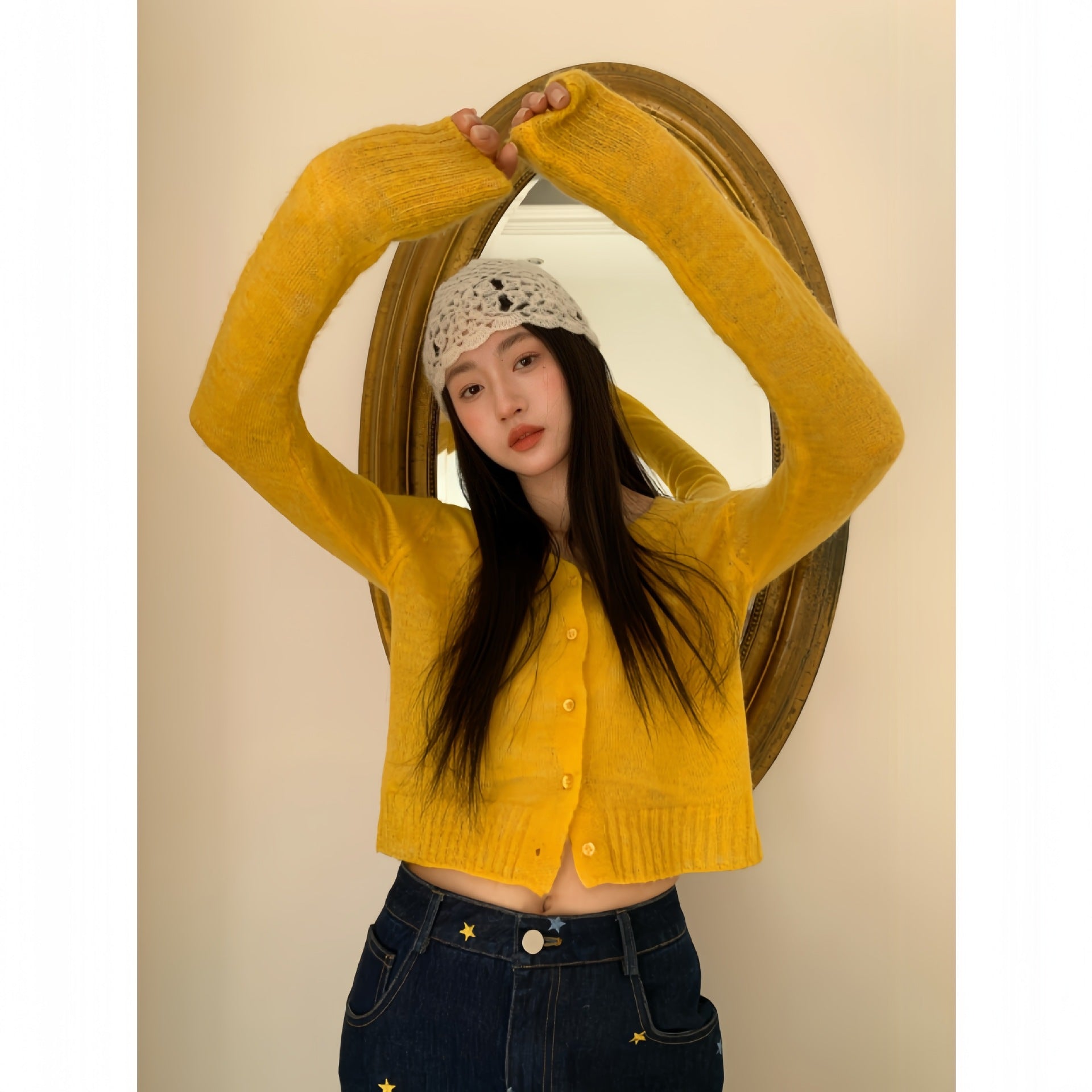 Casual Versatile V-Neck Sweater Women's Knitted Cardigan