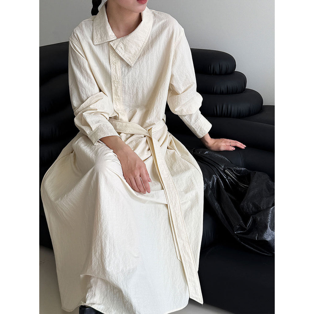 Sense of design structure windbreaker asymmetrical turn-up collar design can be used to tighten the waist dress female autumn new arrival