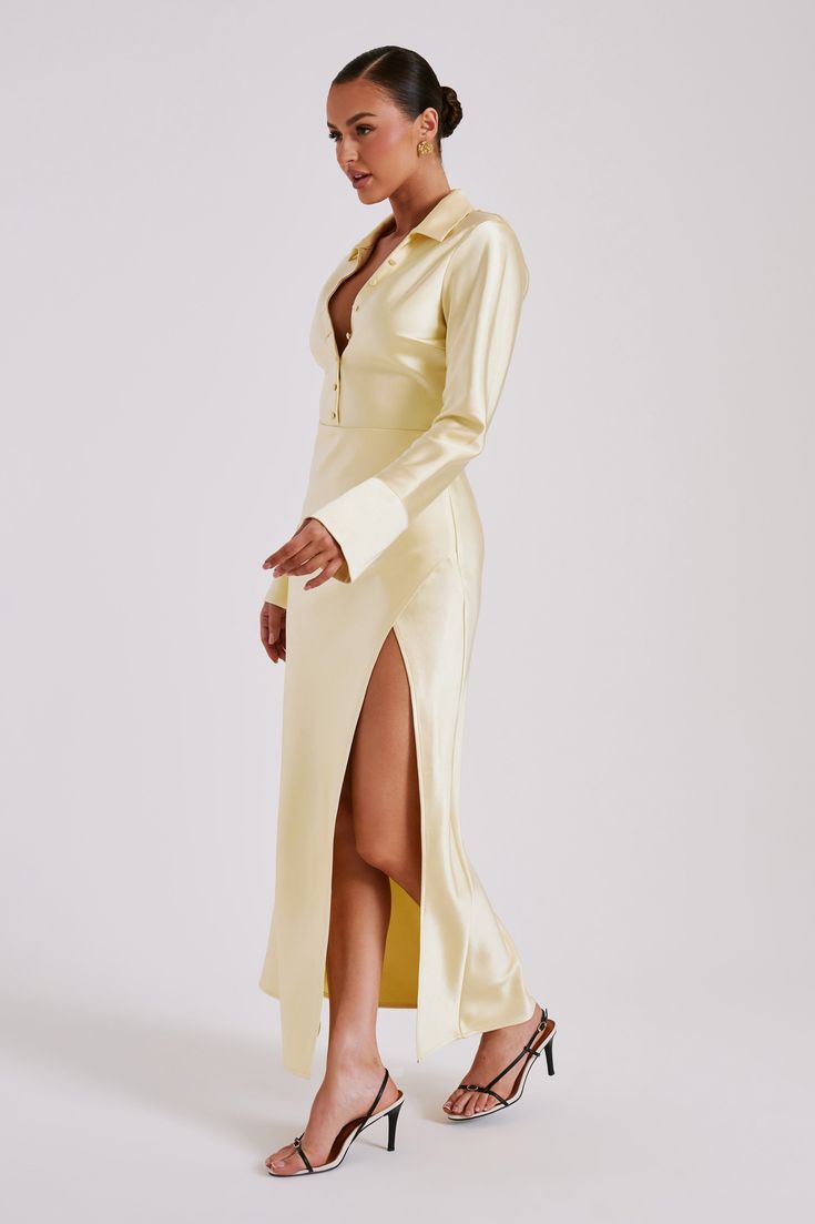 Fashion Vacation Style Long Sleeve Shirt Split Skirt Sexy Satin Dress